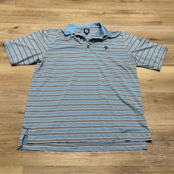 Footjoy FJ Mens Performance Golf Turtle Logo Polo Shirt Striped Size XL Blue - Picture 1 of 6